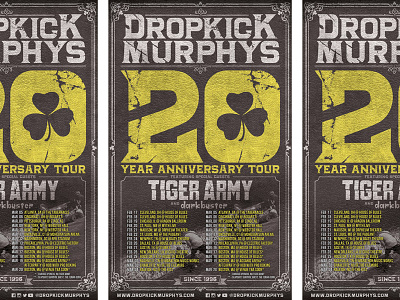 Dropkick Murphys 20th Anniversary Tour Poster dropkick murphys music poster punk typography