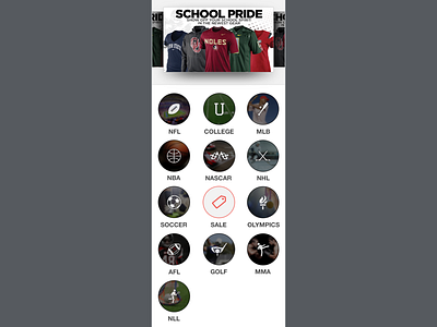 Homepage Categories buttons carousel circles ecommerce grid homepage iconography ios sports ui