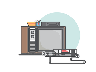 Nintendo Entertainment System 90s childhood icon illustration line minimal nes nintendo television