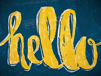 Hello blue brush hello hi lettering texture type typography yellow