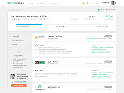 PropertyGo Loan Details dashboard details landing page ui