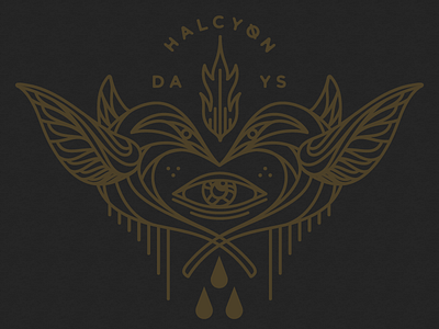 Halcyon bird eye flame illustration linework logo monotone t shirt tear vector