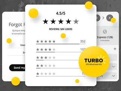 Turbo iOS Wireframe Kit forgot password moments prototyping rating shipping sketch 3 stars template turbo ui wireframes