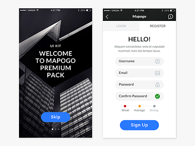 Mapogo UI Kit e commerce ios iphone mapogo music sign ui sign up sketch social ui kit ui8