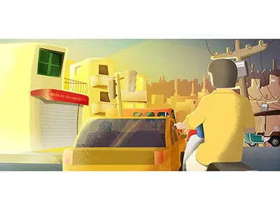 PSA Styleframe city illustration morning style traffic
