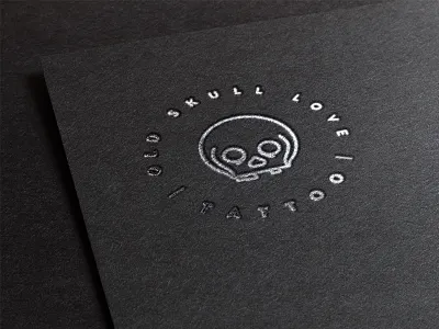 OLD SKULL LOVE TATTOO black embossed id logo logotype love new york ny silver skull tattoo tattoo shop