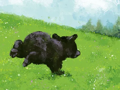 Cub bear brushes painting psd running texture trees