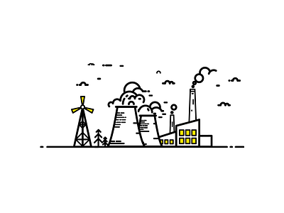 Factory bird cloud color factory flat icon illustration pollution line pollute