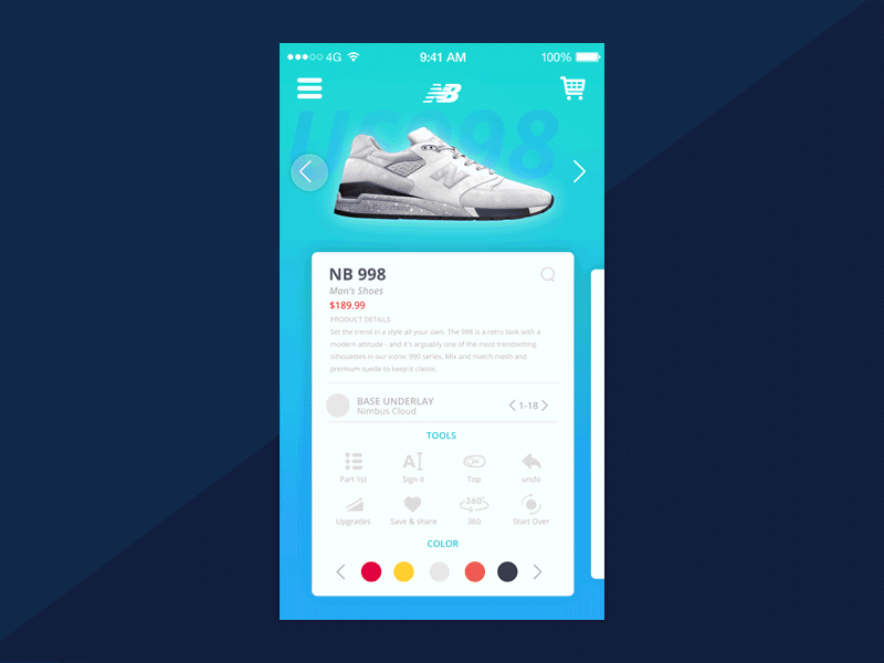 Nb1 Customize Redisign animated application customize mobile shoes shoping ui walkthrough