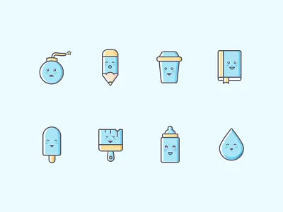 Spiritual icon book brush cup drop feeding bottle ice cream icon landmine pencil