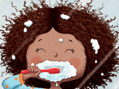 Brushing my teeth is really a cinch brushing teeth childrens illustration digital art funny character girl character picture book