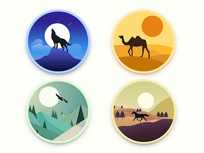 Landscape illustration camel cool eagle horse illustration mountain painting sun wolf