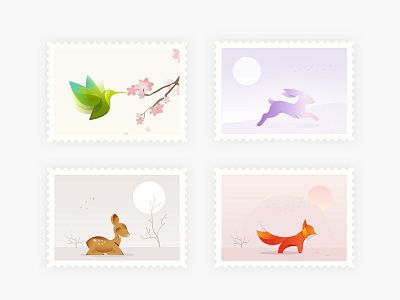 illustrations bird fox rabbit