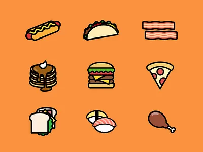 Hungry? Come and get some food! bacon burger food hotdog illustration meat pancake pizza sandwich sushi taco