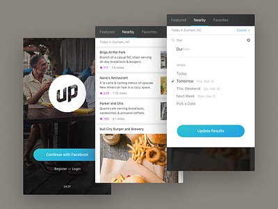 Nearby app branding date food ios list listing location mobile nav search social