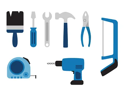 Tools drill flathead hammer icon illustration paint brush pliers saw screwdriver tape measure tools wrench