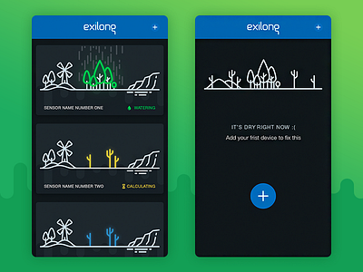 Exilong — Smart Watering Startup app dark app dark ui exilong icons ios mobile app startup watering