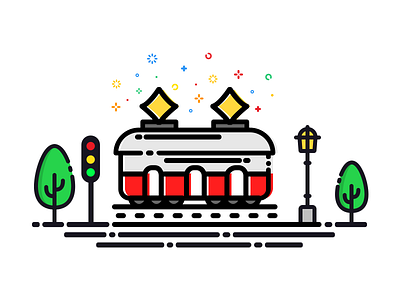 Tram color design drawing graphics icon illustration landscape logo nature train tram vector