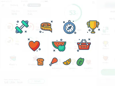 Icons for iOS health app affinity designer body fitness fitness app flat food grocery health health app icons nutrition