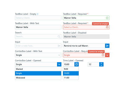 Field Elements combobox dashboard element states elements field states fields search spinner textbox time combobox web app