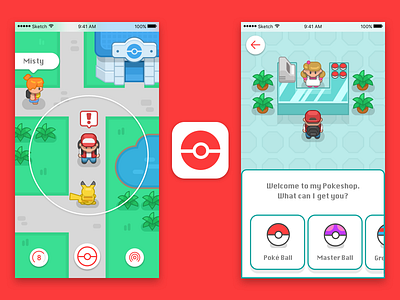 Pokemon Go Redesign ash gameboy illustration misty pikachu pokemon pokeshop ui