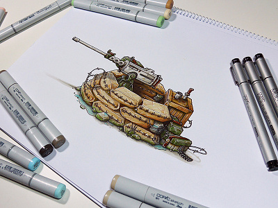 Machine Gun nest, a Copic markers original sketch game design gun machien gun machinegun metal slug neo geo video game