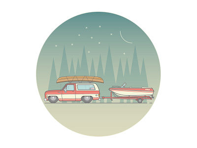 Chevrolet Blazer adventure blazer boat camping chevrolet illustration kayak moon nature night stars wilderness