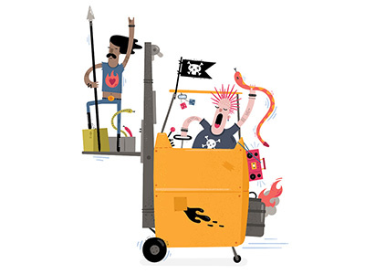 A Rebel Controlled Forklift of Doom forklift illustration rebel rock and roll snake