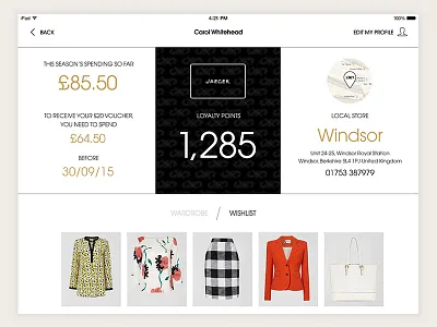 Loyalty app ecommerce fashion ipad mobile ui