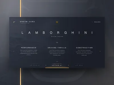 Dream Car Profile aventador car cards dark lamborghini modal supercar ui web