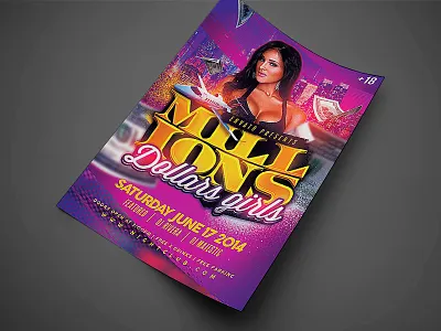 Millions Dollas Girls Party Flyer bash bday birthday celebration champagne flyer invitation night club party flyer poster psd template