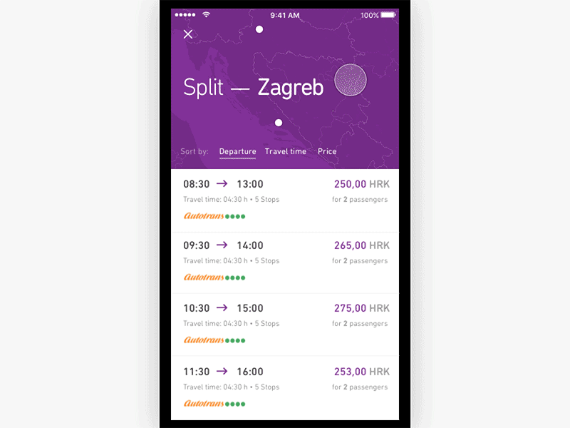 Route Details — Animation animation expand ios mapbox modal principle purple route details search results sketch vollo