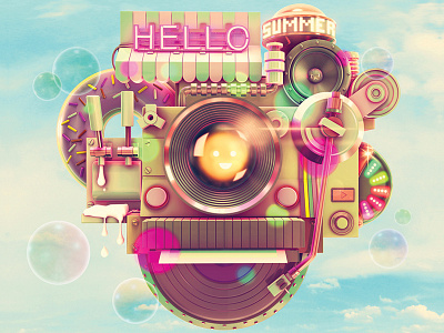 Obrigado Magazine 3d bubbles cg character hello music polaroid summer