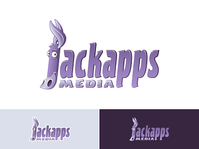 Jackapps Logo character donkey ears font identity jack logo mascot purple smile