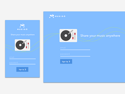 Musigo app flat login mobile music sign up ui