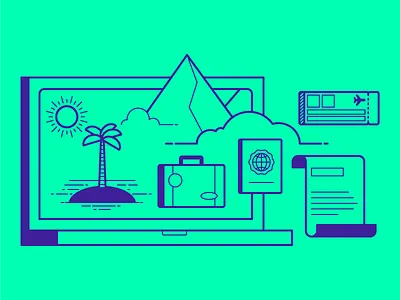 Digital Travel bag cloud digital fly insurance laptop mountain sea summer sun ticket travel