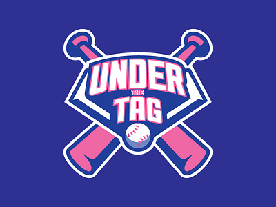 Under the Tag Logo Design - version 2 ball banner baseball bat bats blue home plate logo pink sports sports design