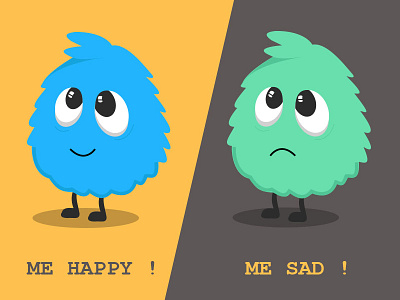 Mr. Fuzzy and His Impressions cartoon character communication design flat fuzzy happy illustration impression sad visual