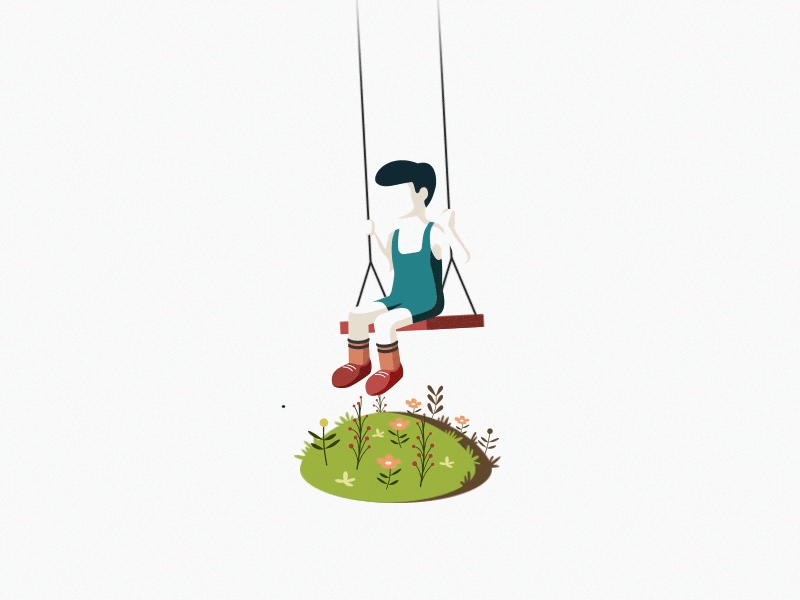 Memories animation character child dream flowers gif illustration loop motion swing