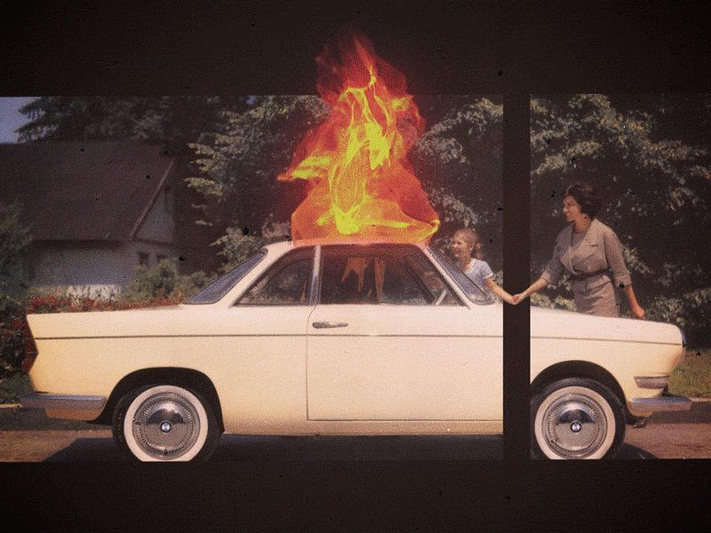 Car Fire animation collage design fire loop motion retro