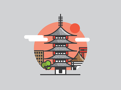 Kyoto architecture city illustration japan