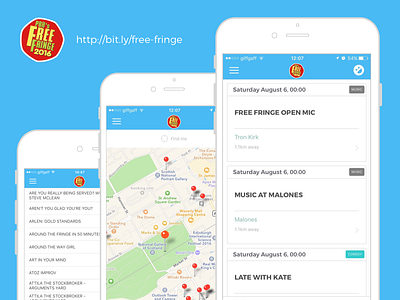 PBH's Free Fringe at the Edinburgh Festival Guide design events guide ios iphone listings ui