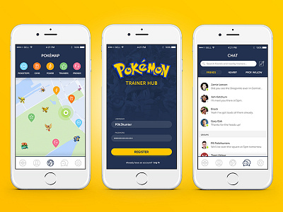 Pokemon GO Trainer Hub UI app go log in map maps message messaging mobile pokemon sign in ui ux