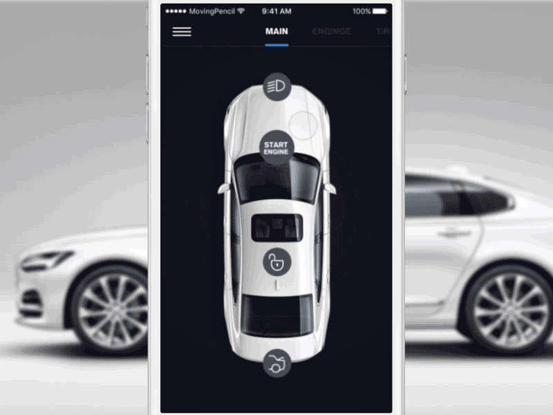 Broken Headlights on MyVolvo App car control hybrid interaction light remote ui ux vehicle volvo