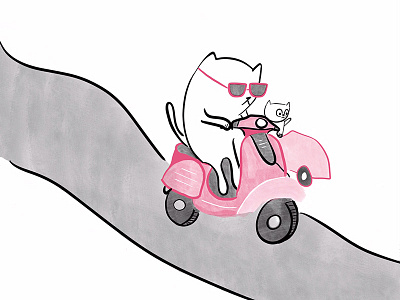 Scootin' 100catsdoingthings cat cat drawing cat illustration kitty kitty illustration scooter