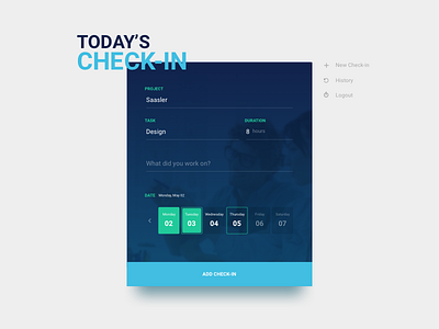 Check-in Form calendar form material design time title tracker typography ui