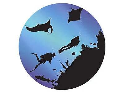 Divers blue dive diver divers fish light manta ocean sea shark vector water