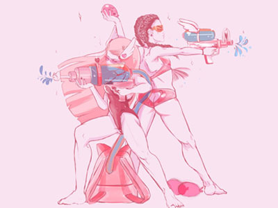 Wet.Hot.Summer. digital illustration monotone sugarpop summer summer fun waterguns