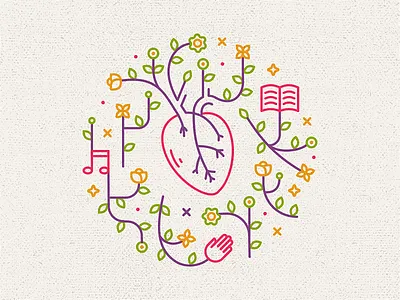 Heartbeat bloom book flower heart heartbeat icon leaf line music nature pray reading