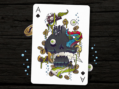 Ace of Spades! ace of spades as card illustration octopus pirate playing cards poker skull vector